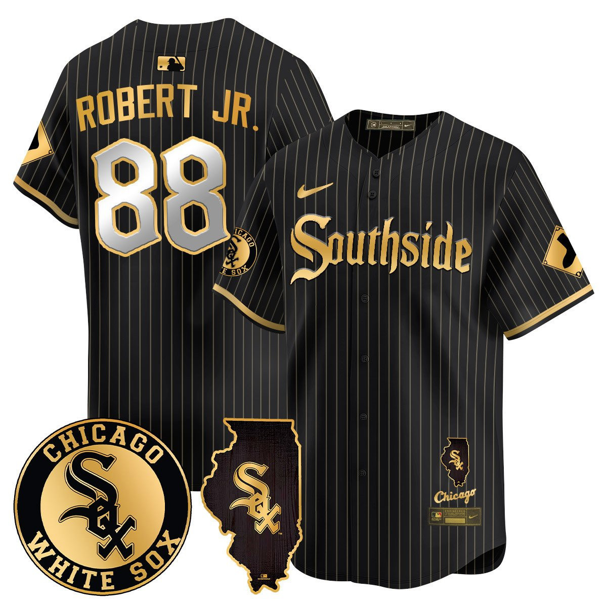 Luis Robert Jr. Men's Chicago White Sox 2024 City Connect Vaper Premier Limited Black Gold Jersey - All Stitched