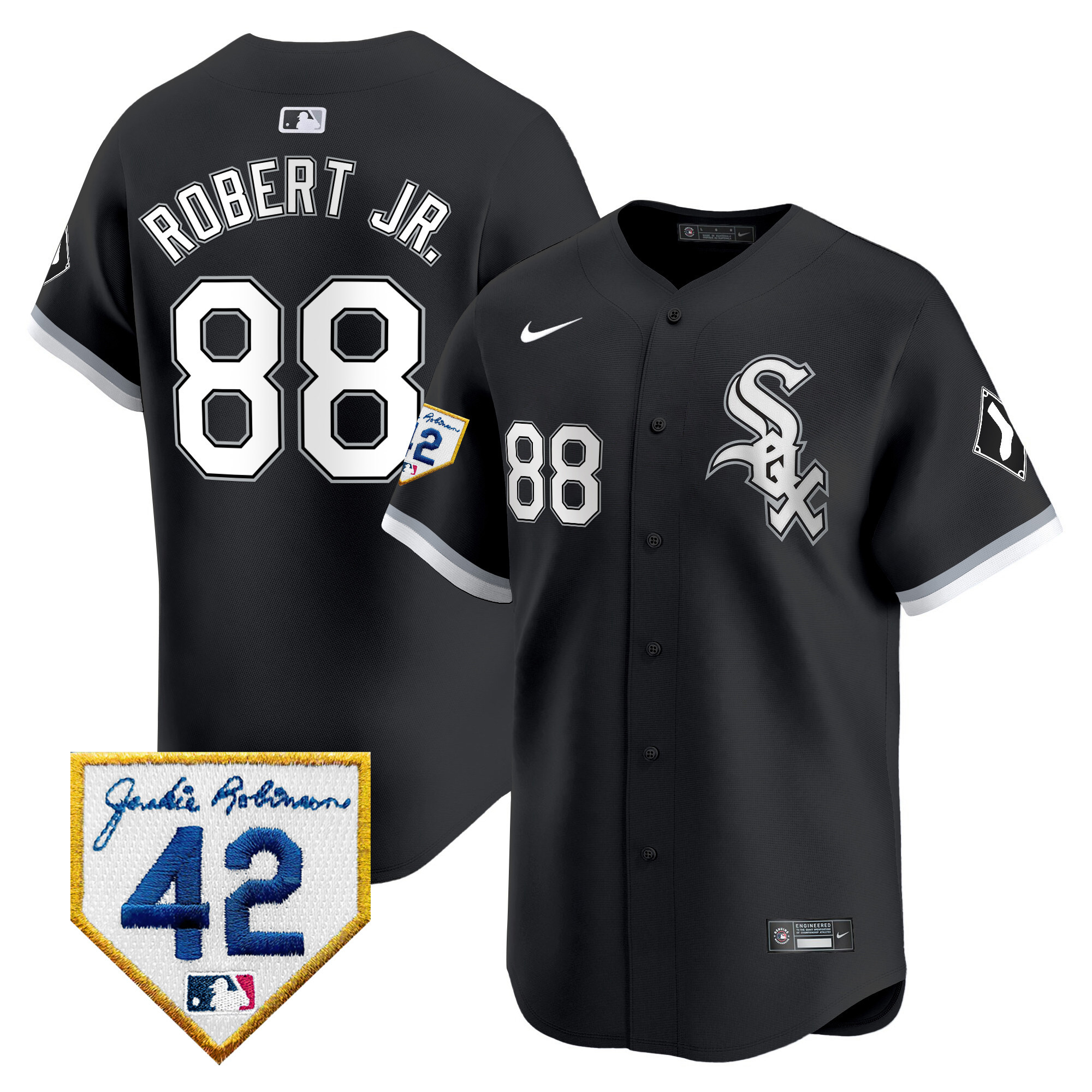 Luis Robert Jr. Men's Chicago White Sox 2024 Jackie Robinson Patch Vapor Premier Limited Black Jersey - All Stitched