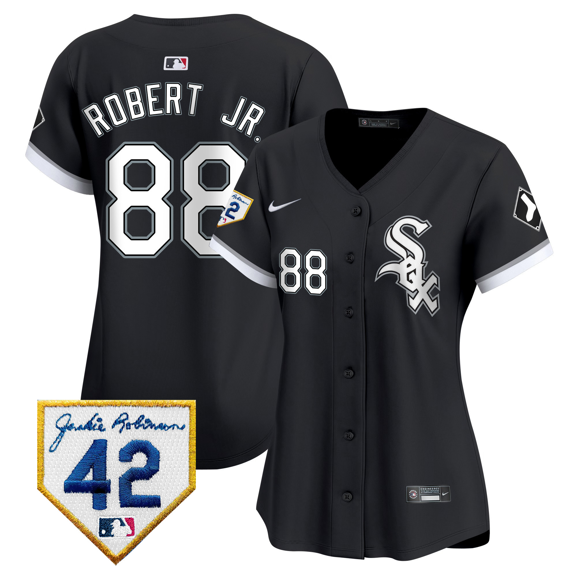 Luis Robert Jr. Women's Chicago White Sox 2024 Jackie Robinson Patch Vapor Premier Limited Black Jersey - All Stitched