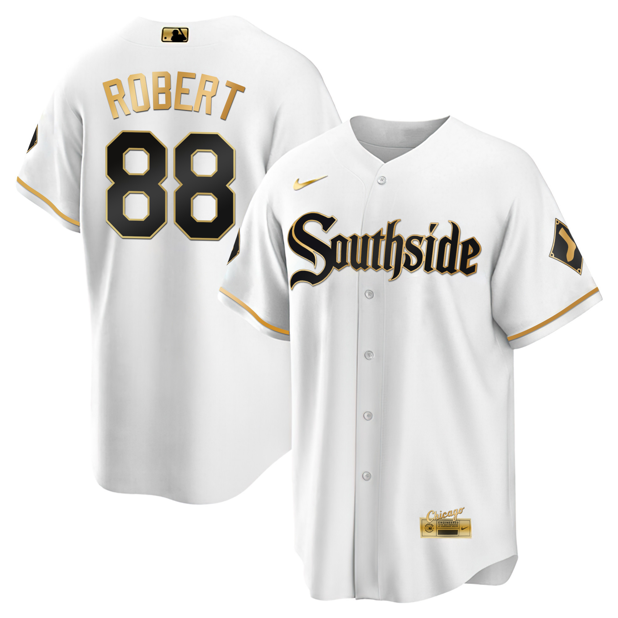Luis Robert Men's Chicago White Sox Black Limited & Gold Cool White Gold Jersey - All Stitched