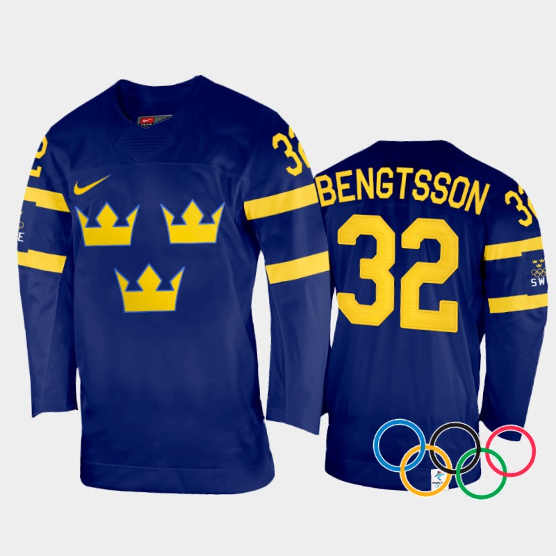Lukas Bengtsson Sweden Navy Away Jersey 2022 Winter Olympics