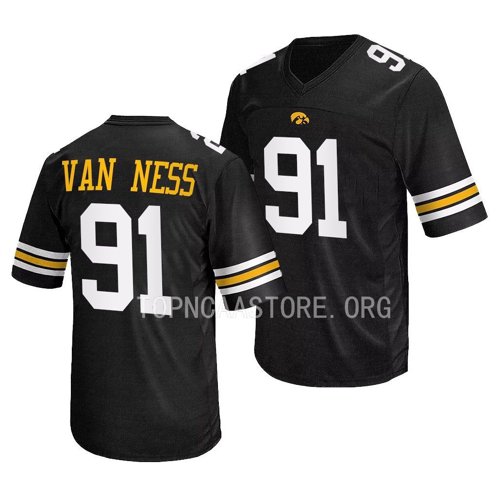 Lukas Van Ness Iowa Hawkeyes #91 Black Jersey 2022 Men's Uniform