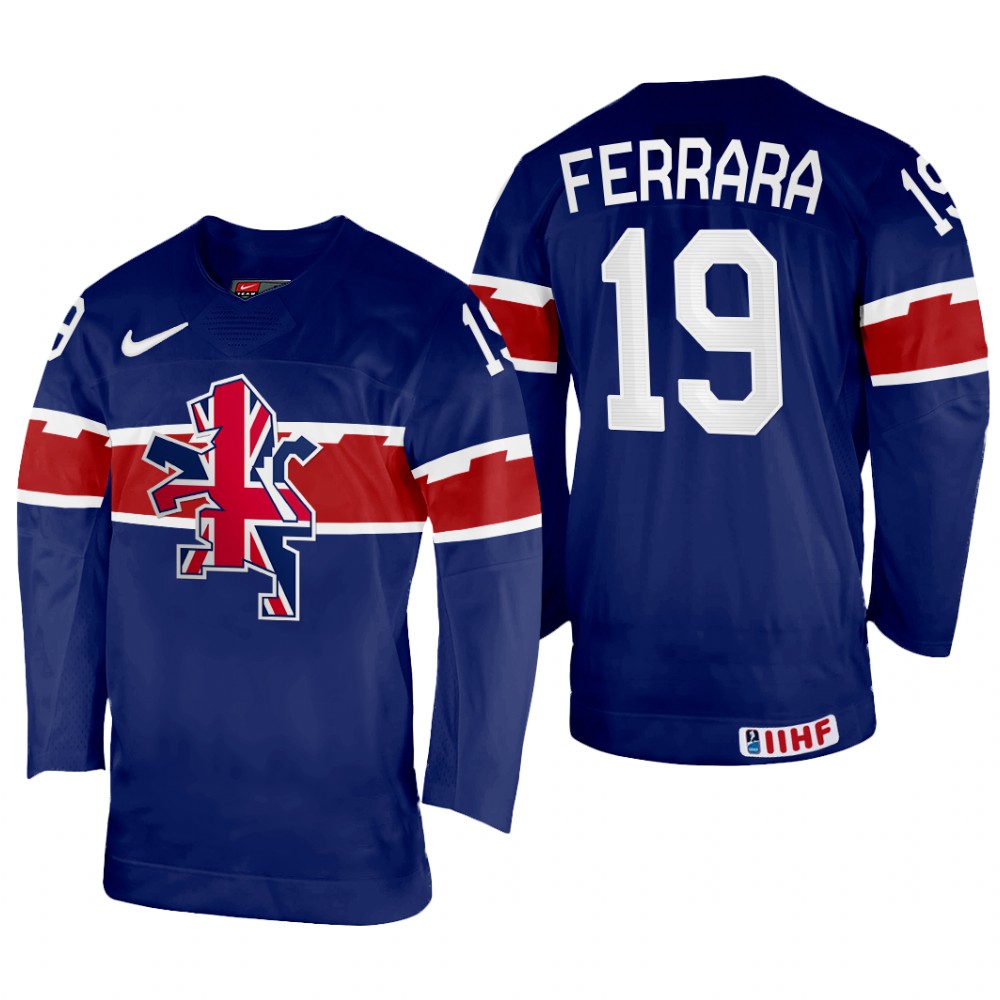 Luke Ferrara Great Britain Navy Away Jersey 2022 IIHF World Championship