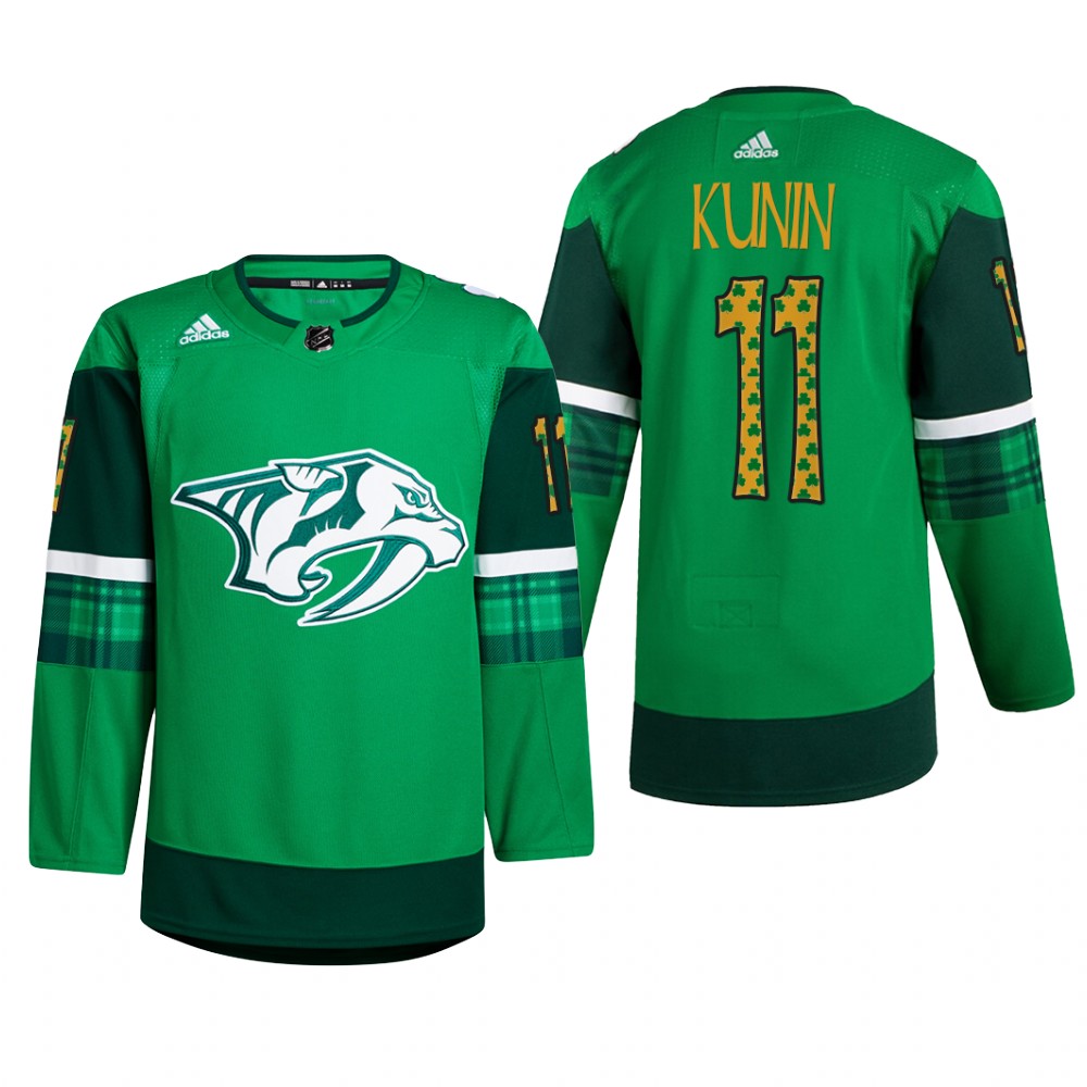 Luke Kunin Nashville Predators St. Patricks Day Jersey Green #11 Warm-Up