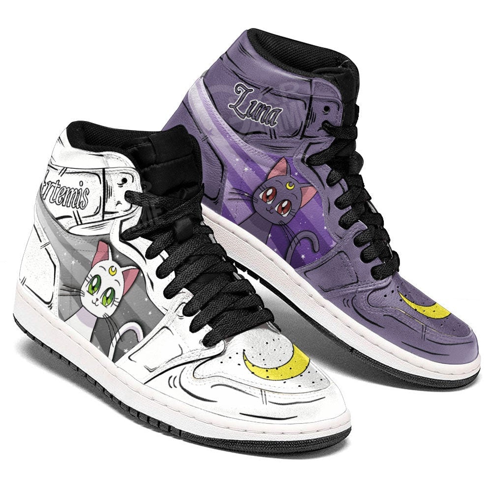 Luna and Artemis J1s Sneakers Sailor Anime Shoes, Air Jordan Hightop