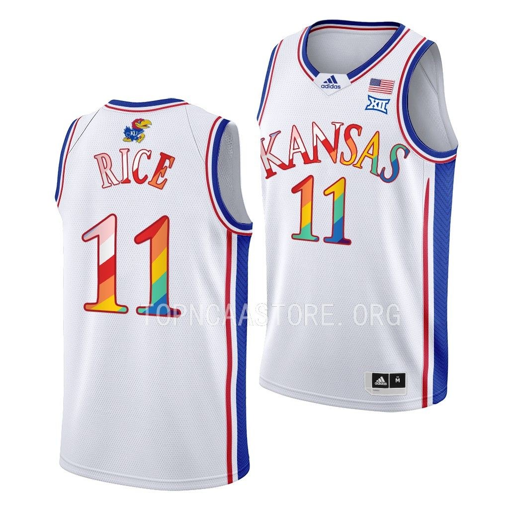 M.J. Rice Kansas Jayhawks #11 White 2023 Pride Jersey