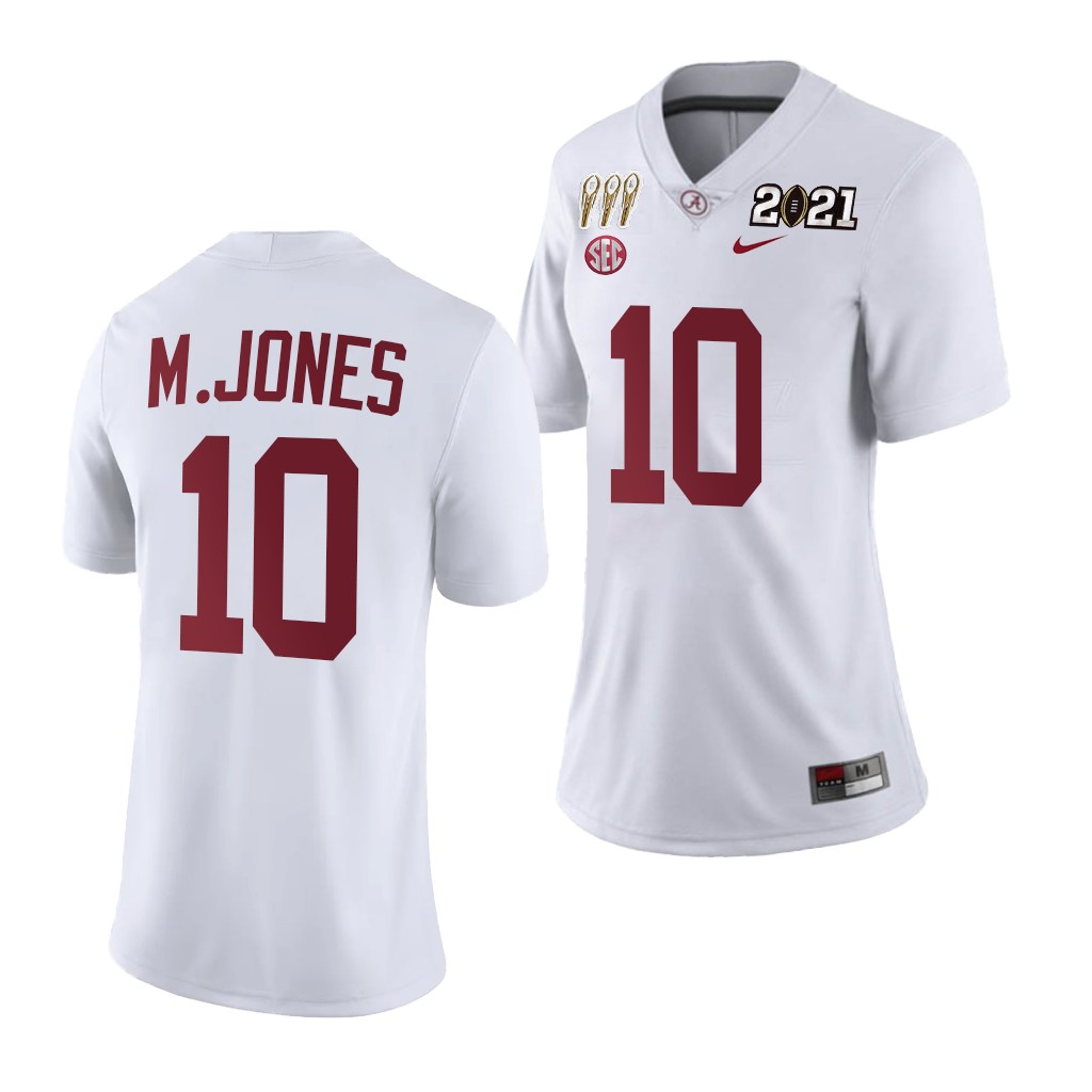 Mac Jones Alabama Crimson Tide 3X CFP National Championship Women's Jersey White Limited