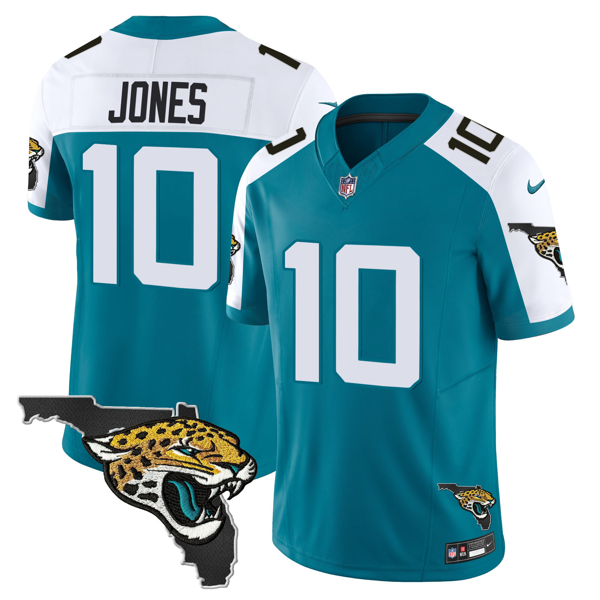Mac Jones Jacksonville Jaguars Florida Patch Vapor Teal Alternate Jersey - All Stitched