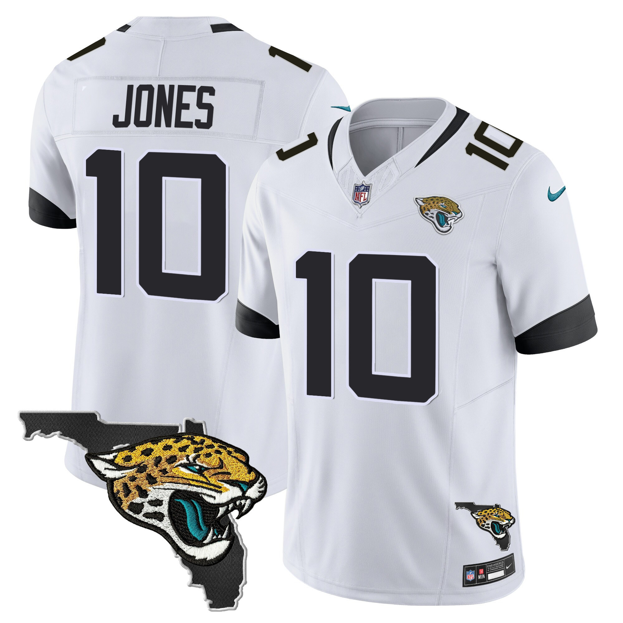 Mac Jones Jacksonville Jaguars Florida Patch Vapor White Jersey - All Stitched