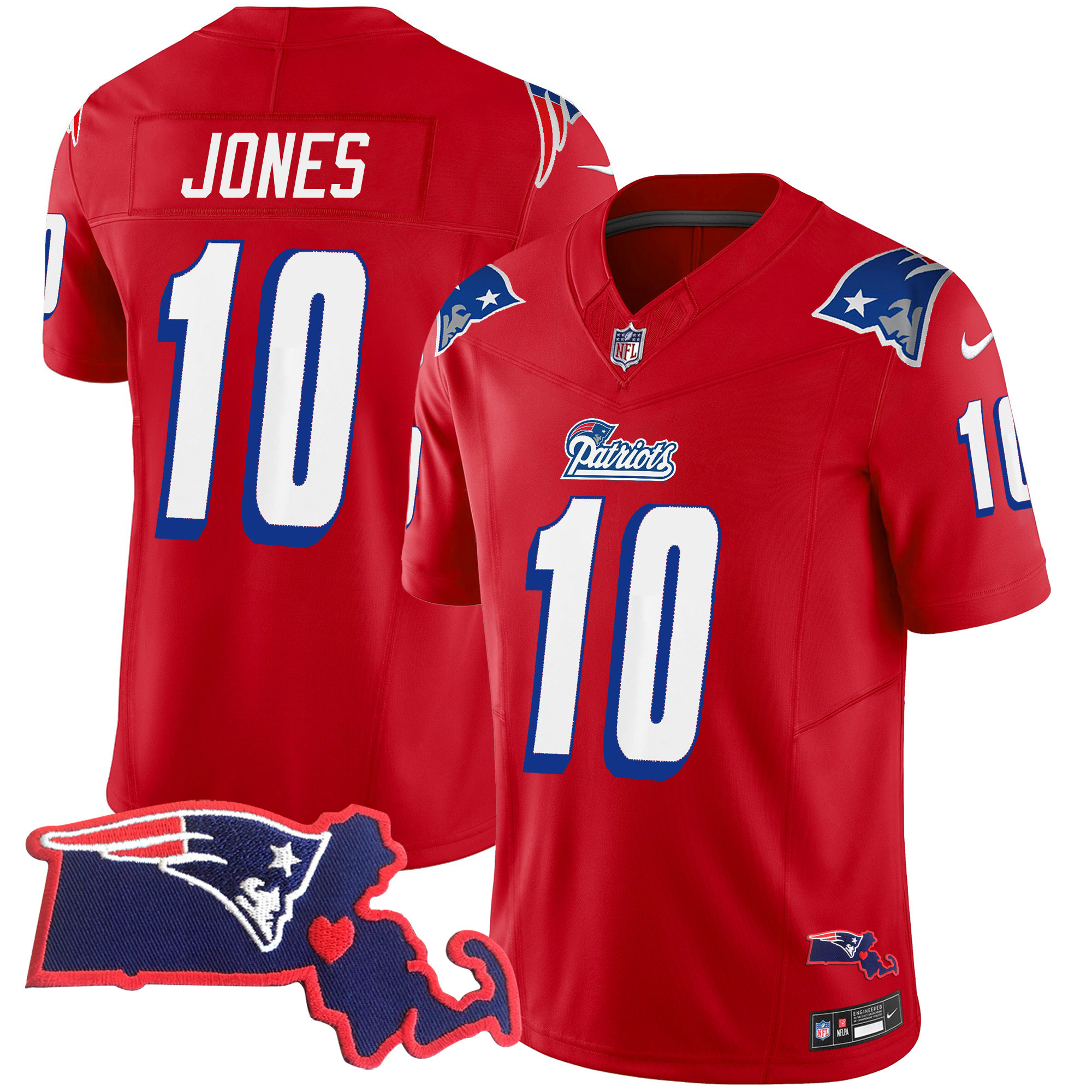 Mac Jones Men's New England Patriots 1996 Throwback State Patch Vapor Red Jersey - All Stitched 
