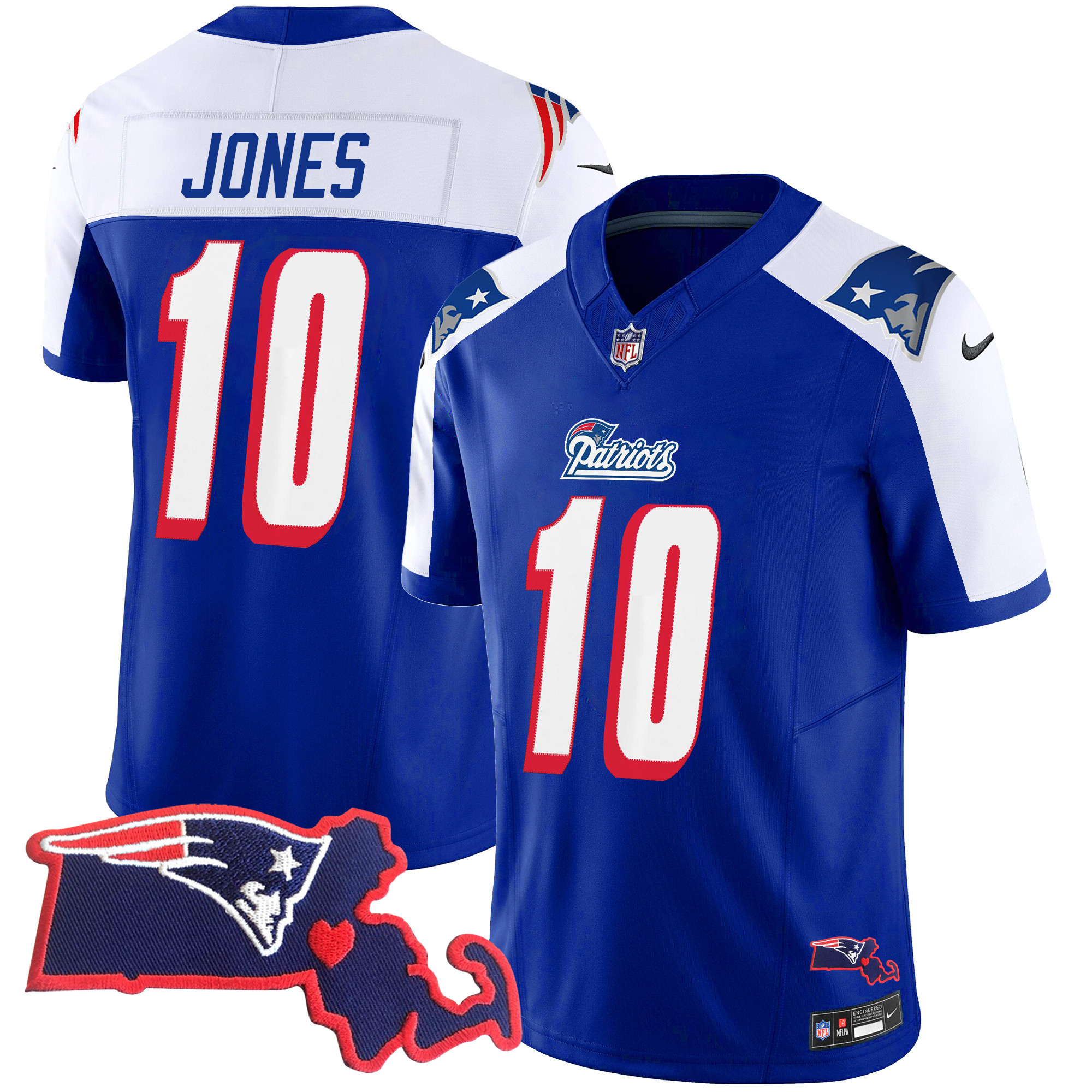 Mac Jones Men's New England Patriots 1996 Throwback State Patch Vapor Royal Alternate Jersey - All Stitched 
