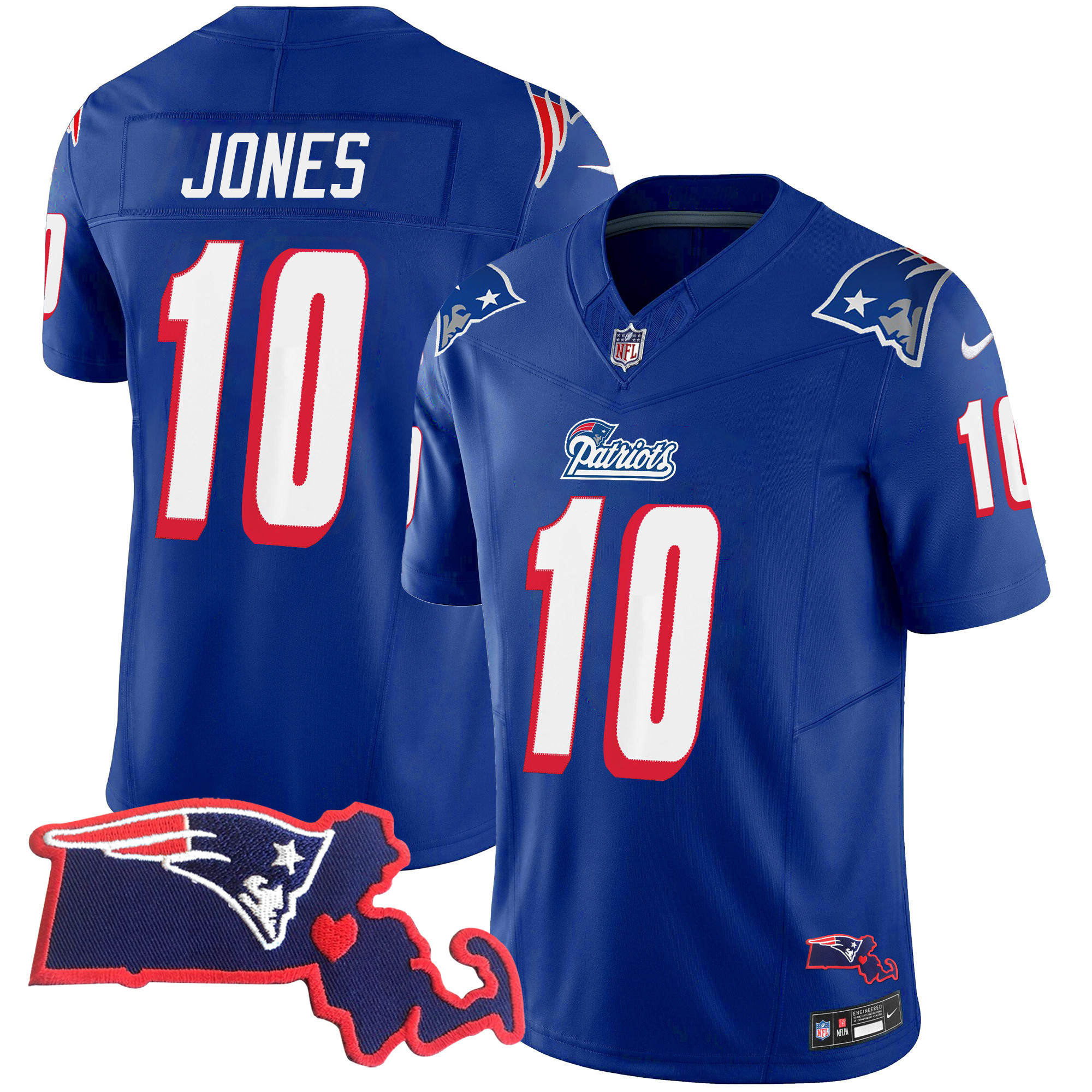 Mac Jones Men's New England Patriots 1996 Throwback State Patch Vapor Royal Jersey - All Stitched 