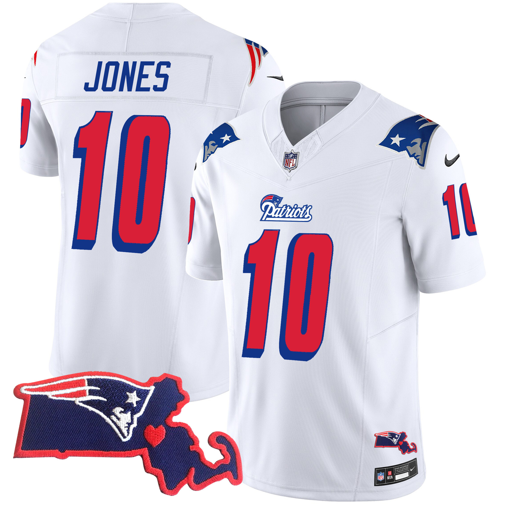 Mac Jones Men's New England Patriots 1996 Throwback State Patch Vapor White Jersey - All Stitched 