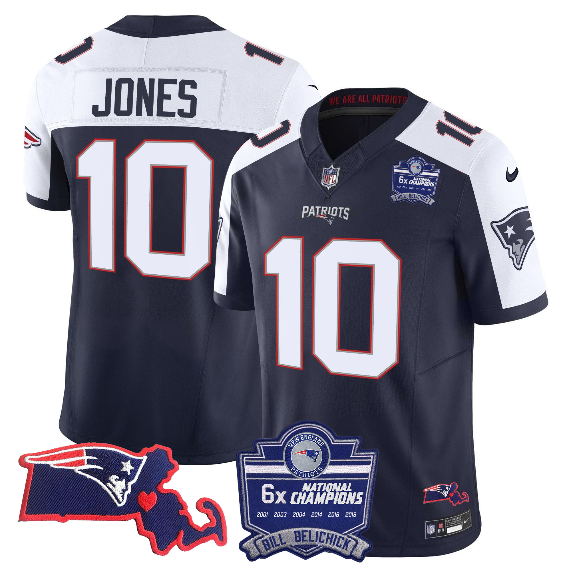 Mac Jones Men's New England Patriots Bill Belichick 6x Champions Patch Vapor Alternate Jersey - All Stitched 