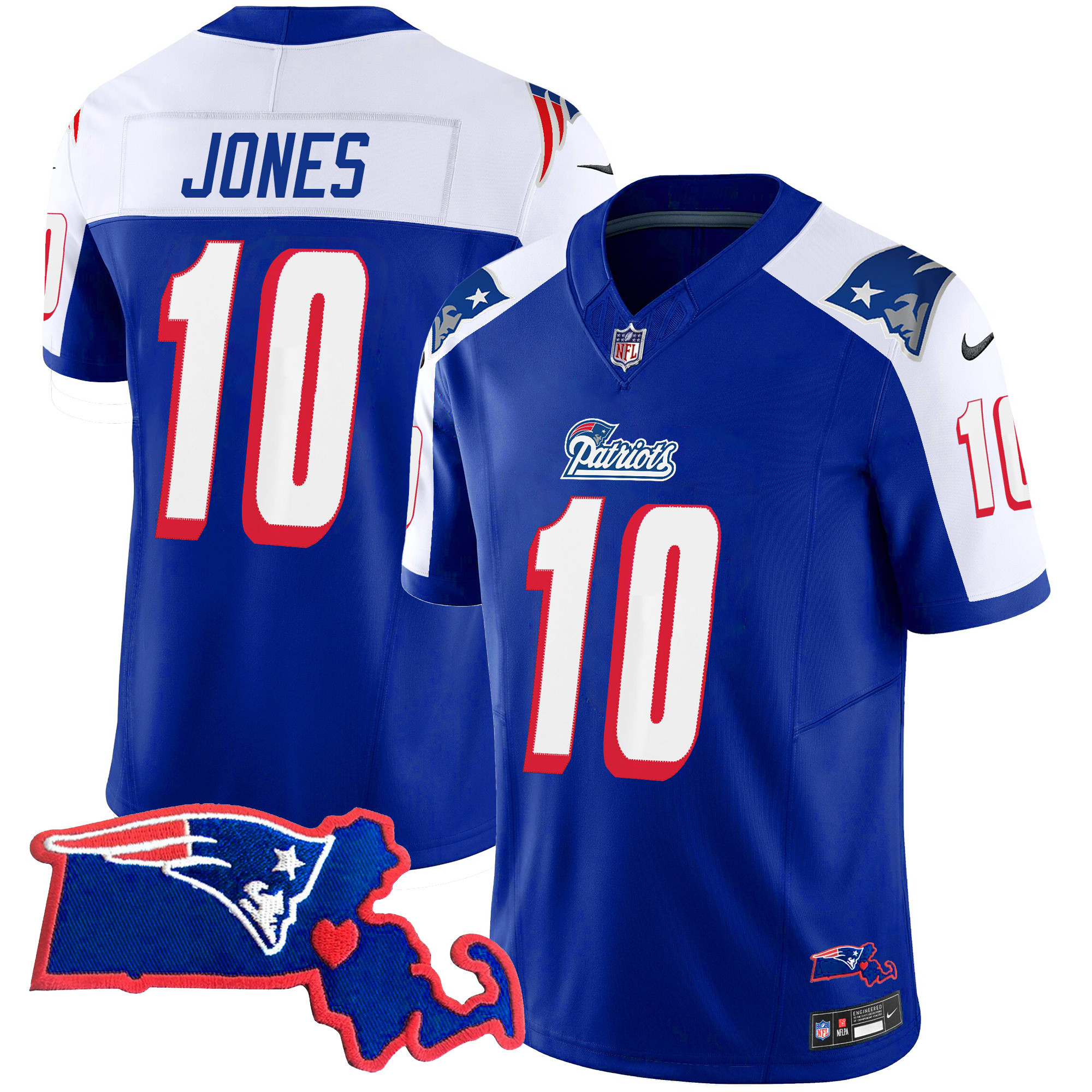Mac Jones Men's New England Patriots Massachusetts Patch Vapor 1996 Alternate Jersey - All Stitched 