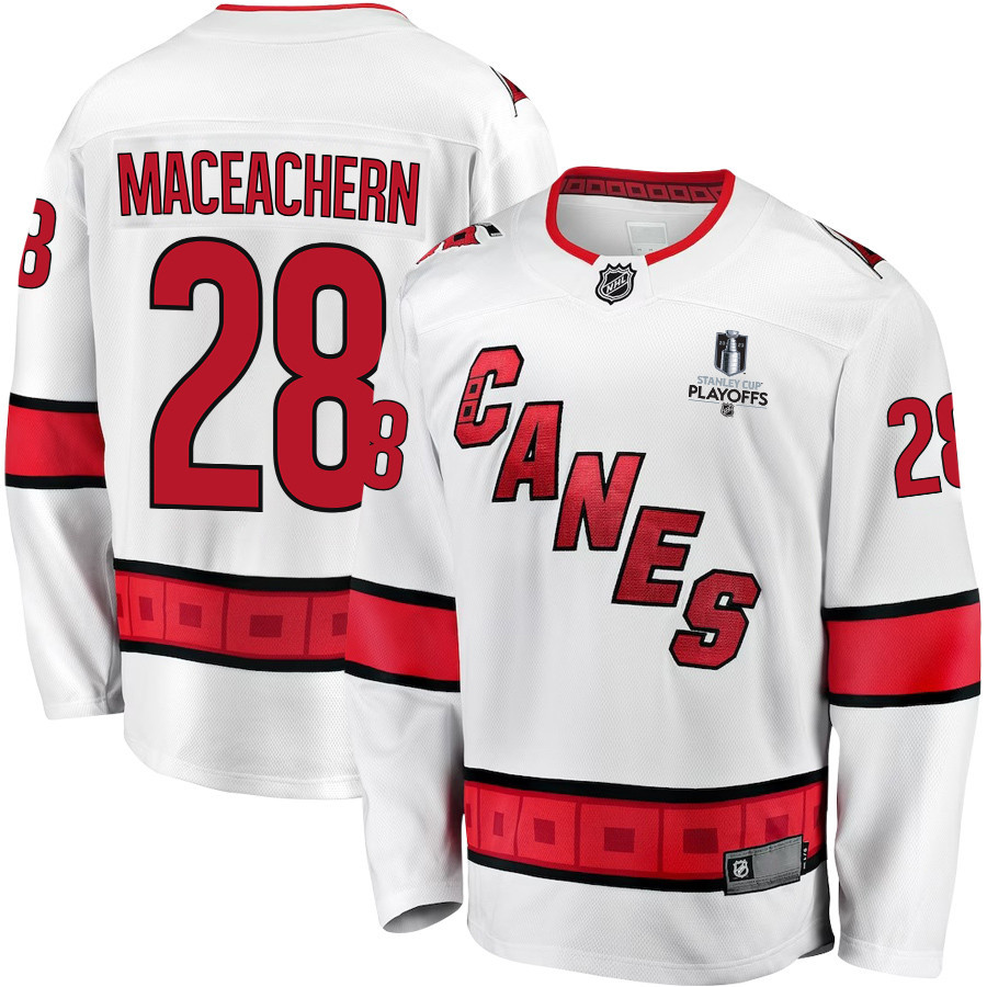 MacKenzie MacEachern 28 Carolina Hurricanes Stanley Cup 2023 Playoffs Patch Away Breakaway Men Stitched Jersey – White
