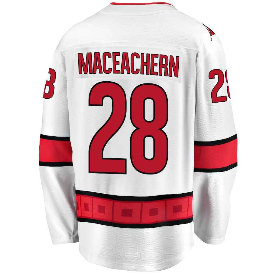 MacKenzie MacEachern 28 Carolina Hurricanes Stanley Cup 2023 Playoffs Patch Away Breakaway Men Stitched Jersey – White