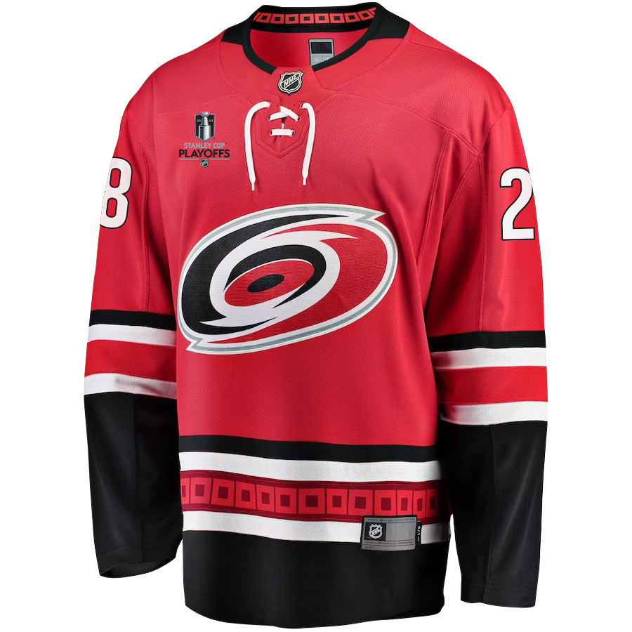 MacKenzie MacEachern 28 Carolina Hurricanes Stanley Cup 2023 Playoffs Patch Home Breakaway Men Stitched Jersey – Red