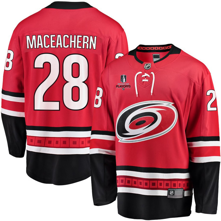 MacKenzie MacEachern 28 Carolina Hurricanes Stanley Cup 2023 Playoffs Patch Home Breakaway Men Stitched Jersey – Red