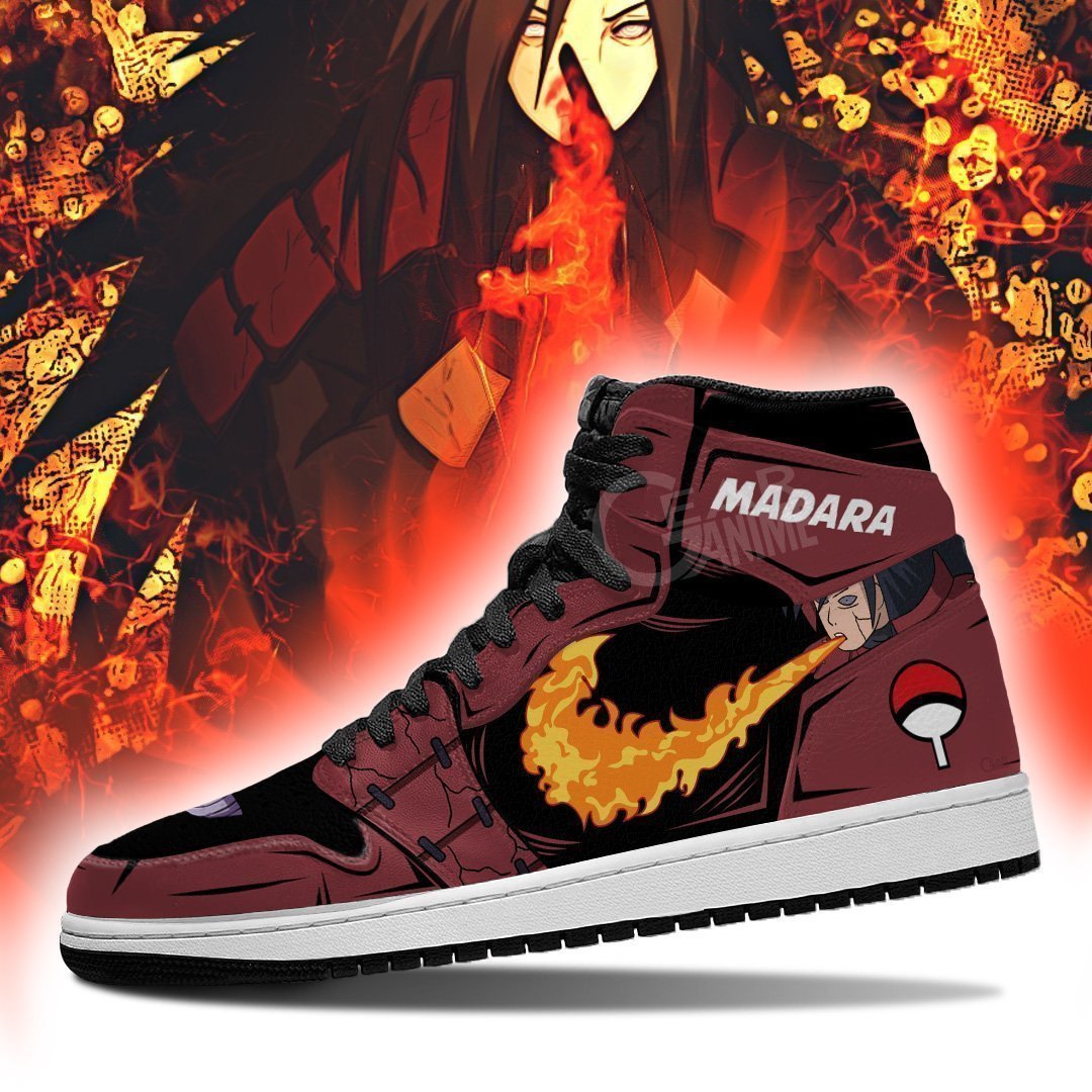Madara Shoes Jutsu Fire Release JD1s Sneakers Anime JD1s Sneakers, Air Jordan Hightop