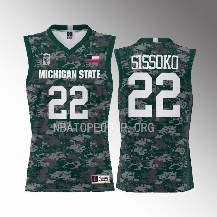 Mady Sissoko Michigan State Spartans Green Jersey 2022 Armed Forces Carrier Classic Game