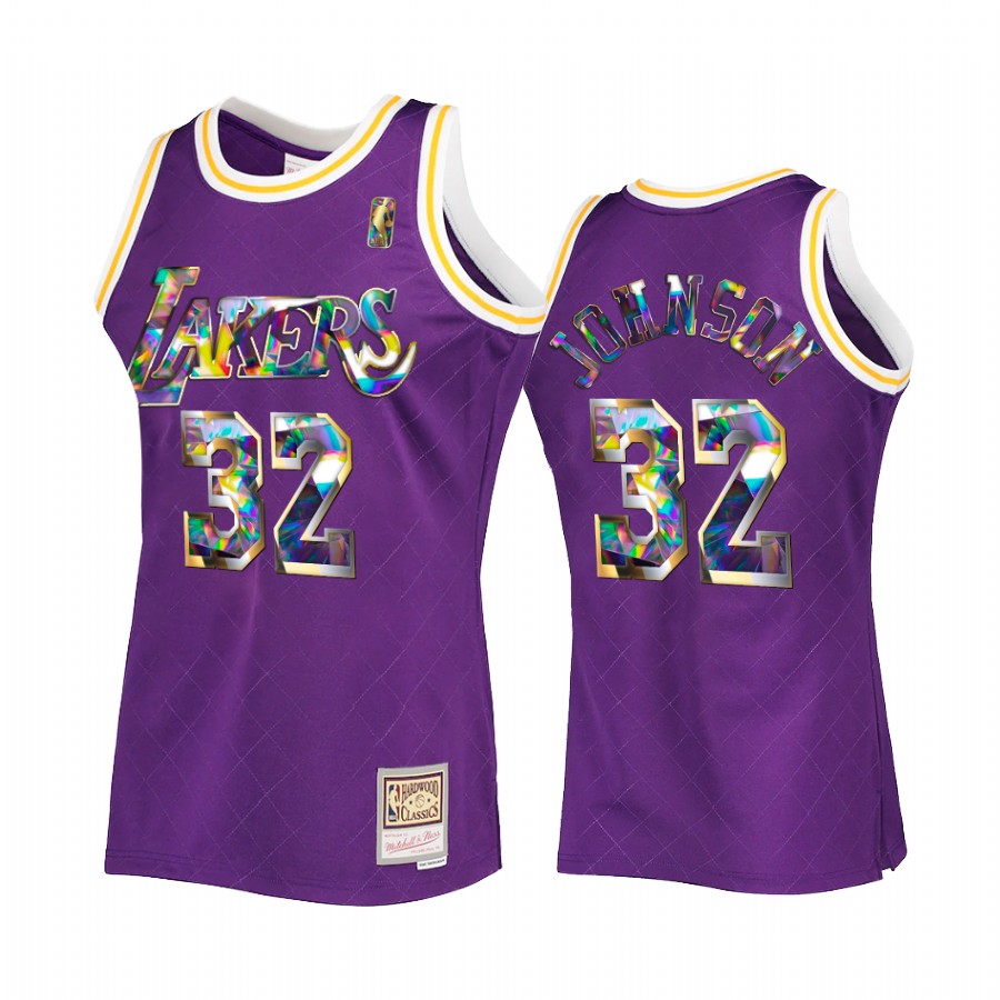 Magic Johnson 32 Los Angeles Lakers NBA 75th Diamond Purple Jersey Hardwood Classics