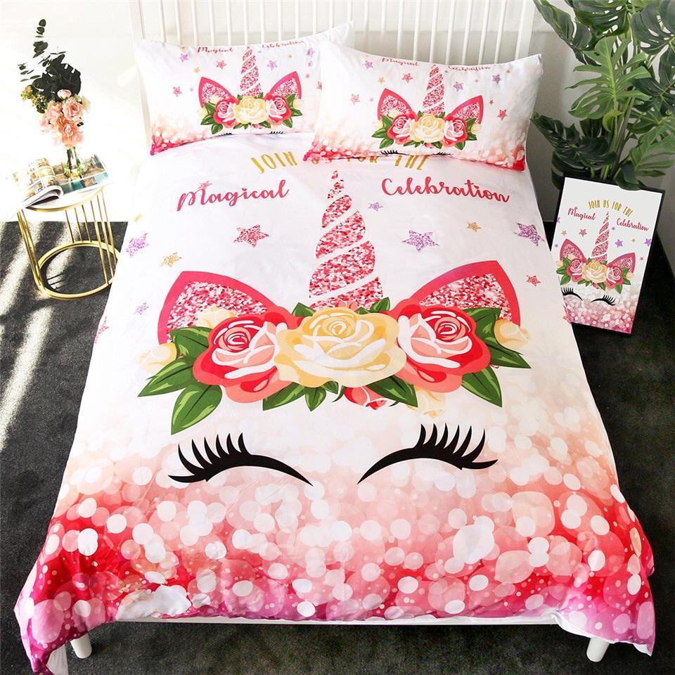 Magical Celebration Unicorn 3D Customized Duvet Cover Bedding Set