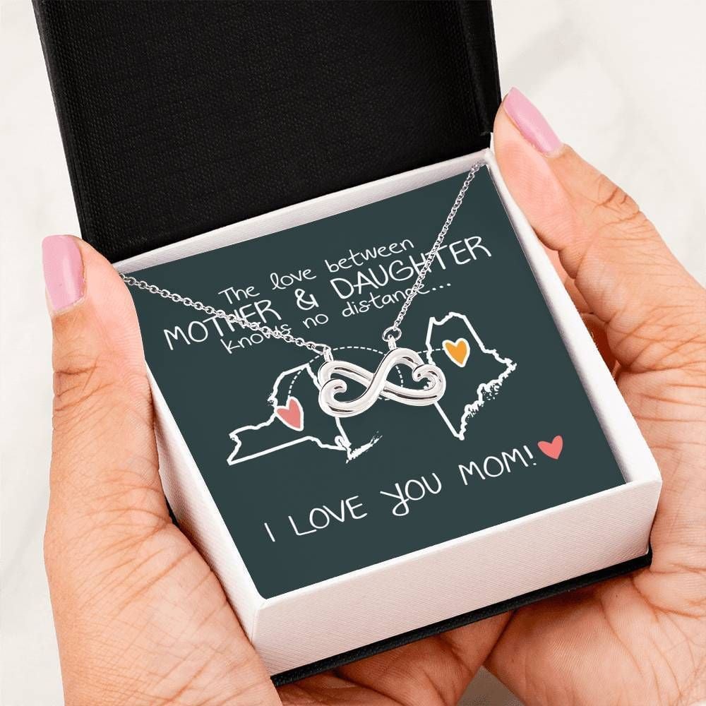 Maine New York Love Between No Distance Infinity Heart Necklace Gift For Mom
