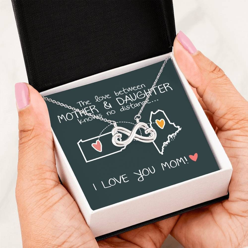 Maine Pennsylvania No Distance Love Mother And Daughter Infinity Heart Necklace For Mom