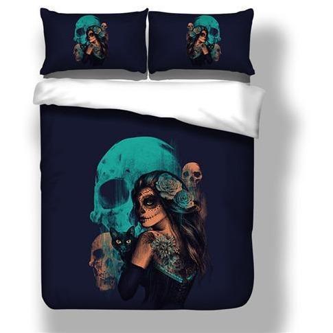 Makeup Teal Sugar Skull 3D Customized Duvet Cover Bedding Set
