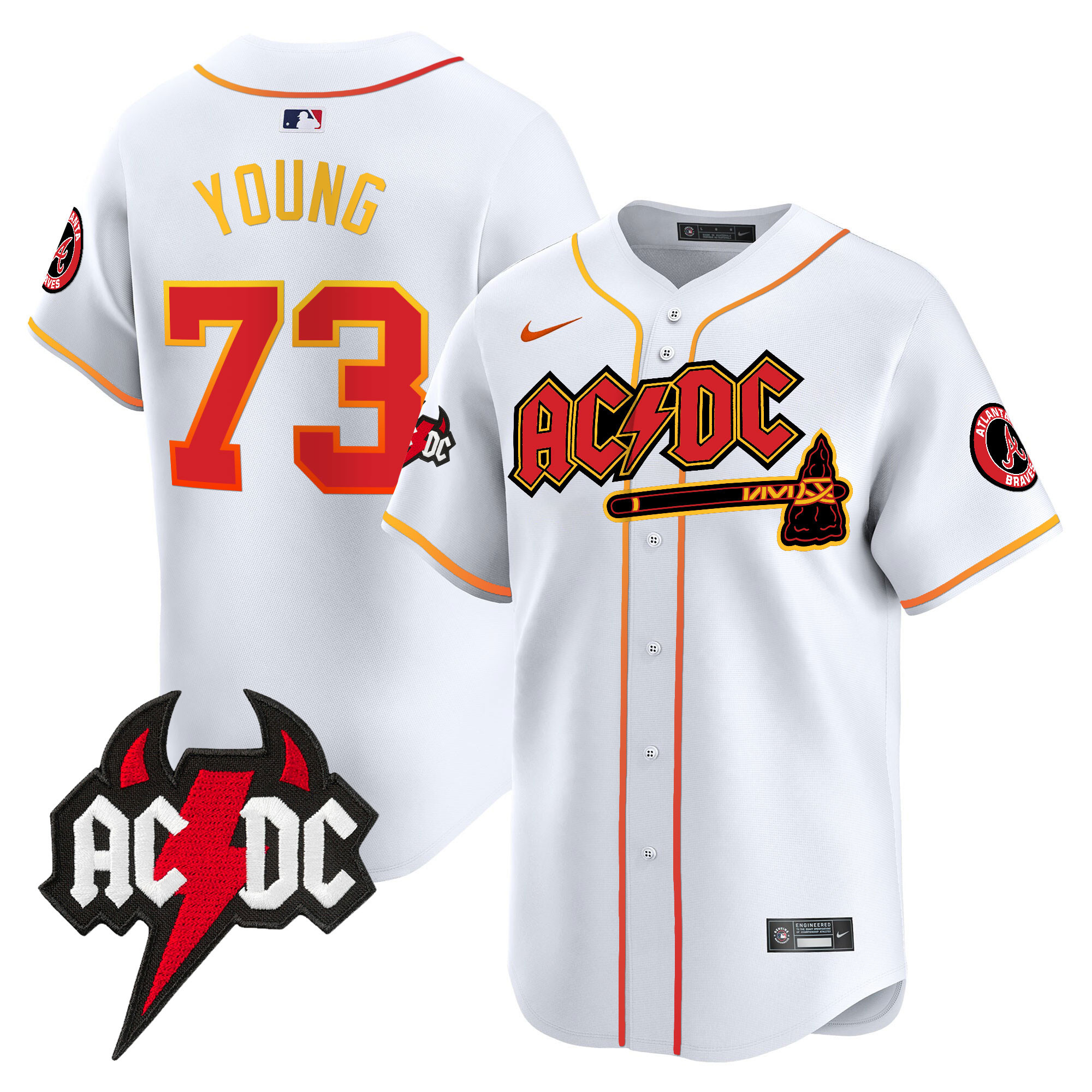 Malcolm Young Men's Atlanta Braves AC/DC Vapor Premier Limited White Jersey - All Stitched