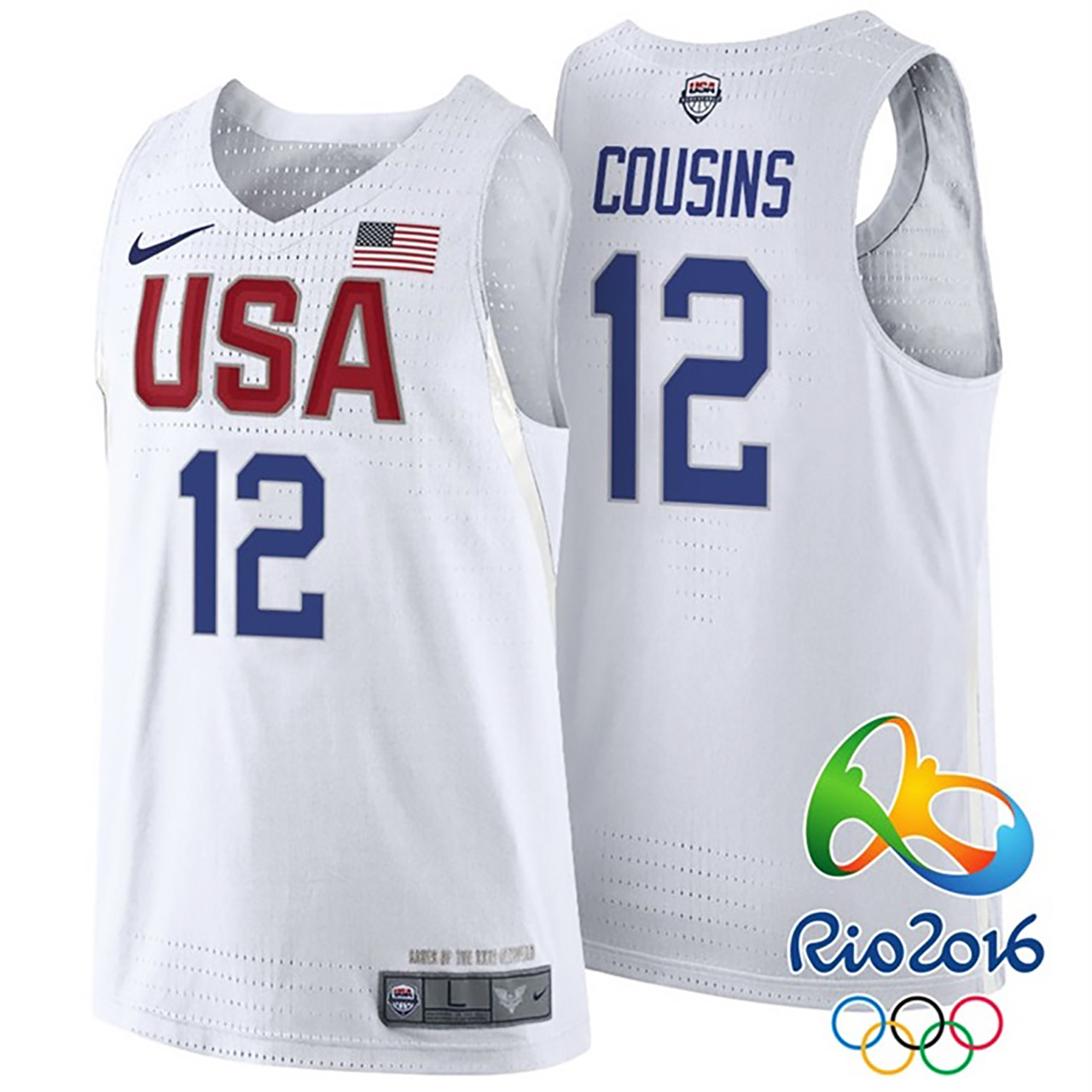 Male Demarcus Cousins USA Dream Twelve Team #12 2016 Rio Olympics White Jersey