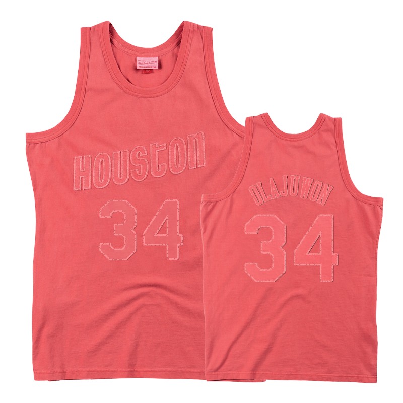 Male Houston Rockets Hakeem Olajuwon #34 Red Washed Out Jersey