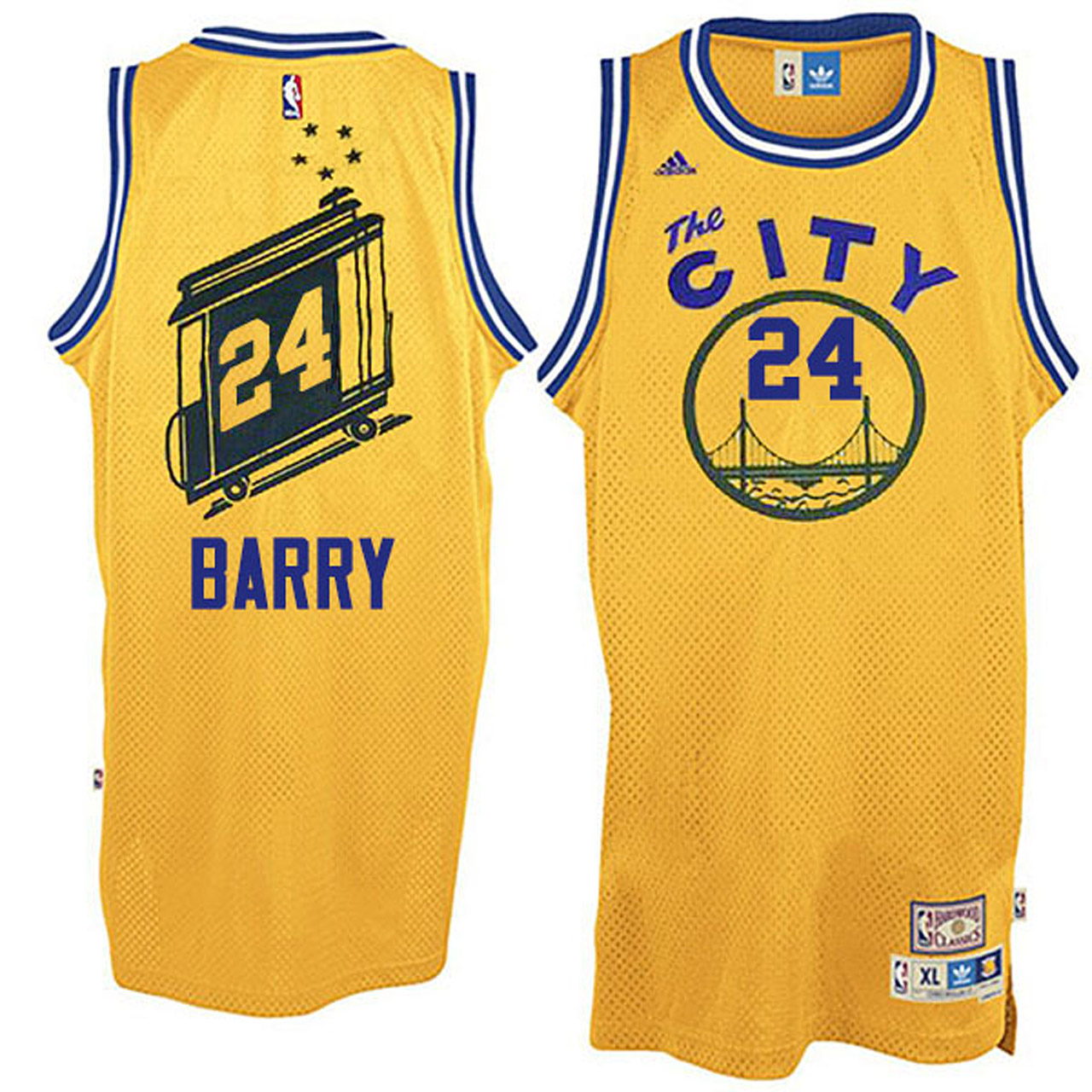 Male Rick Barry Golden State Warriors #24 The City Bus Yellow Throwback Jersey