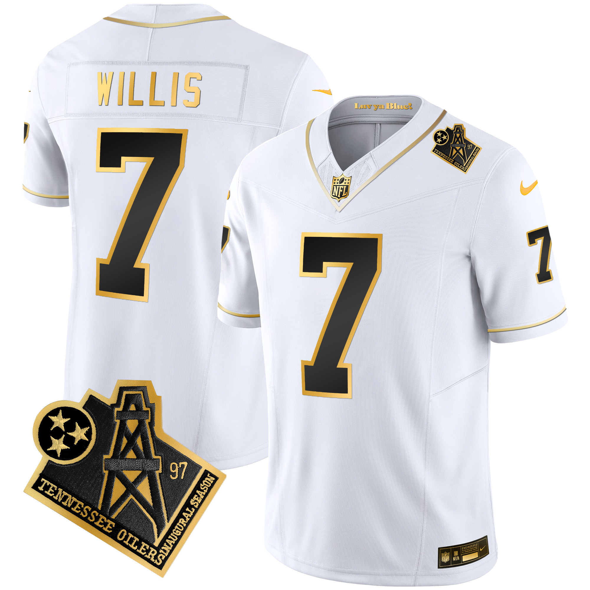 Malik Willis Men's Tennessee Titans 1997 Throwback Gold Vapor White Gold Jersey - All Stitched 