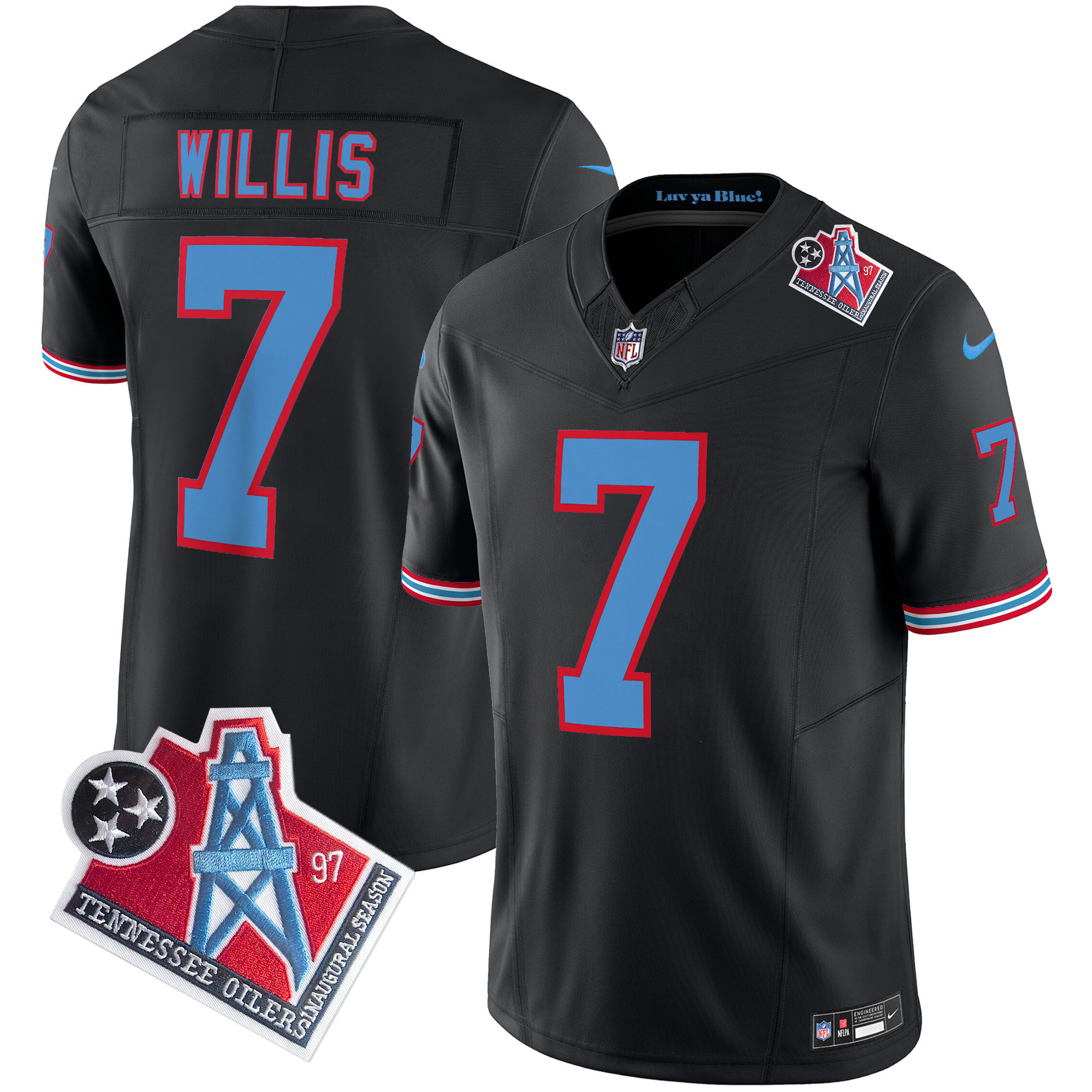 Malik Willis Men's Tennessee Titans 1997 Throwback Limited Vapor Black Jersey - All Stitched 