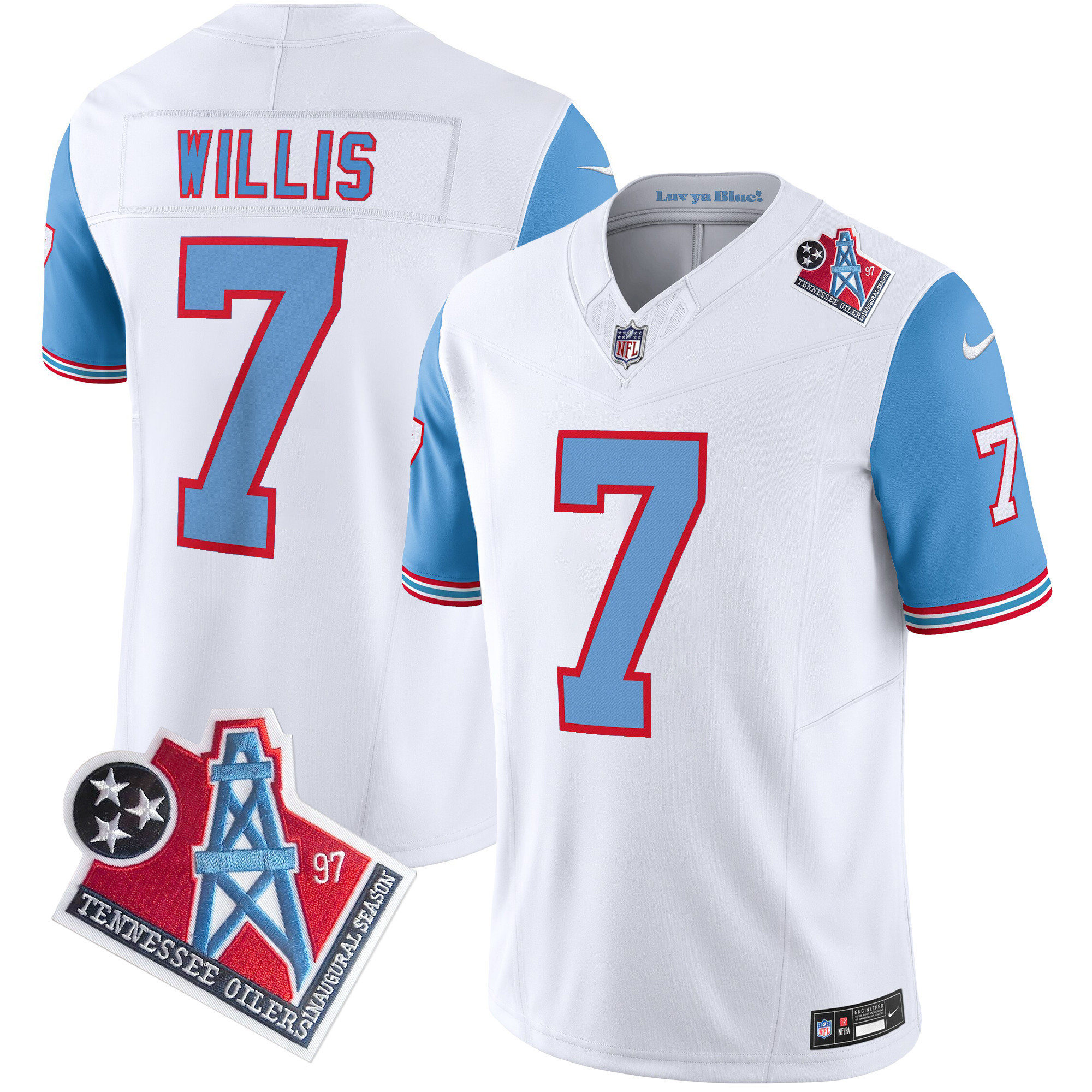 Malik Willis Men's Tennessee Titans 1997 Throwback Limited Vapor Blue Sleeves Jersey - All Stitched 