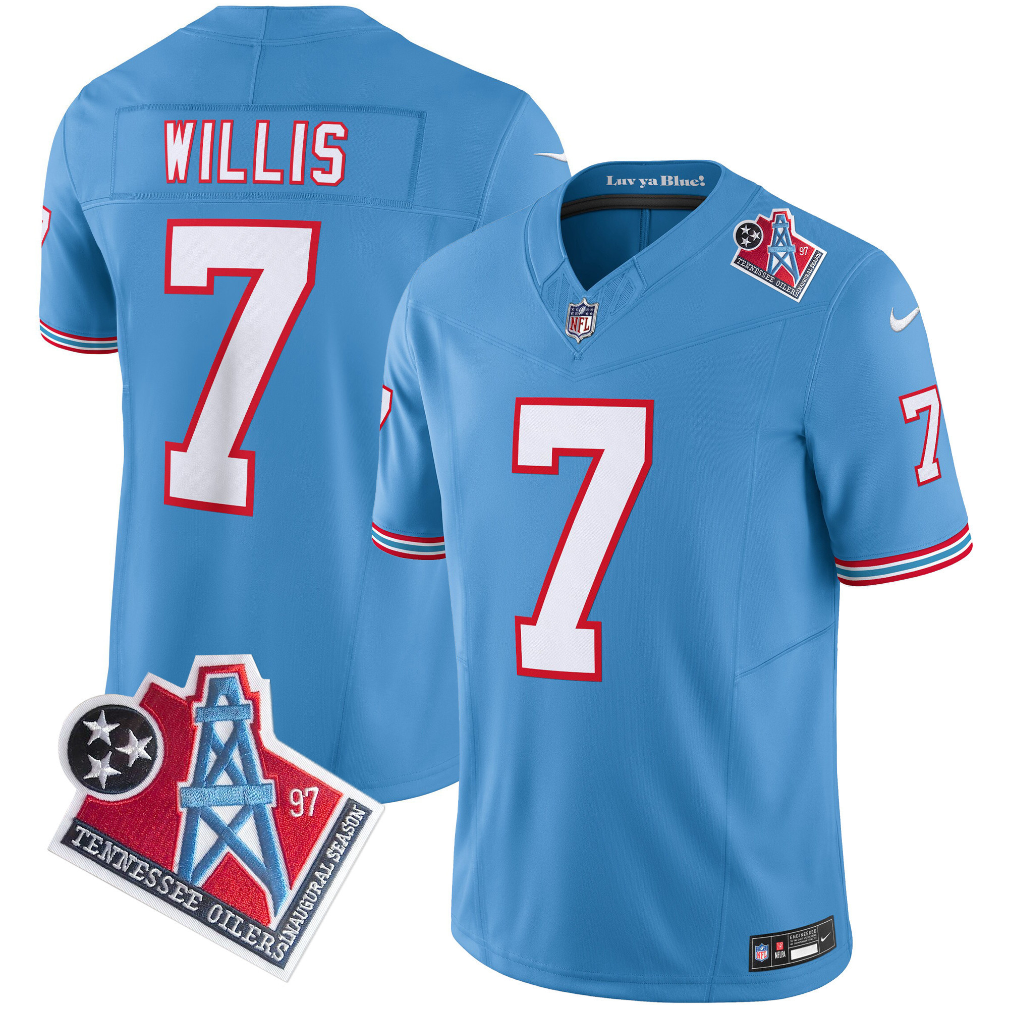 Malik Willis Men's Tennessee Titans 1997 Throwback Limited Vapor Light Blue Jersey - All Stitched 