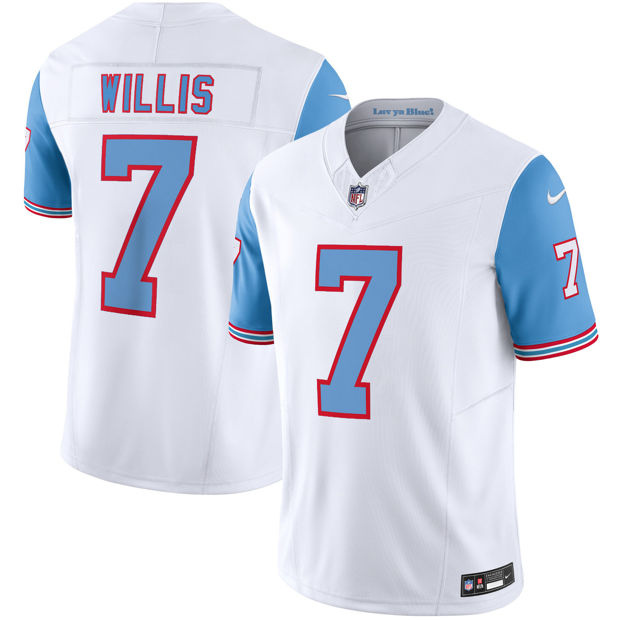 Malik Willis Men's Tennessee Titans Throwback Limited Vapor Blue Sleeves Jersey - All Stitched 
