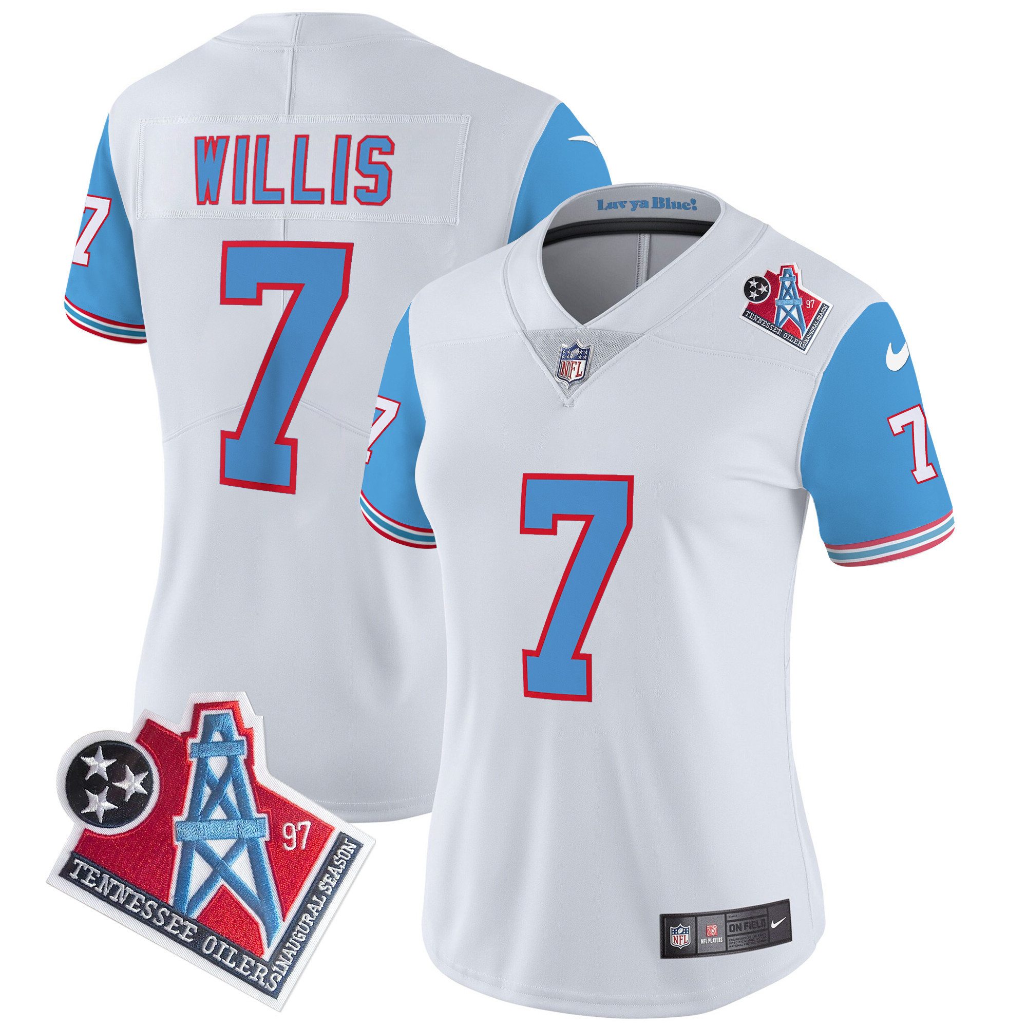 Malik Willis Women's Tennessee Titans 1997 Throwback Limited Vapor Blue Sleeves Jersey - All Stitched 