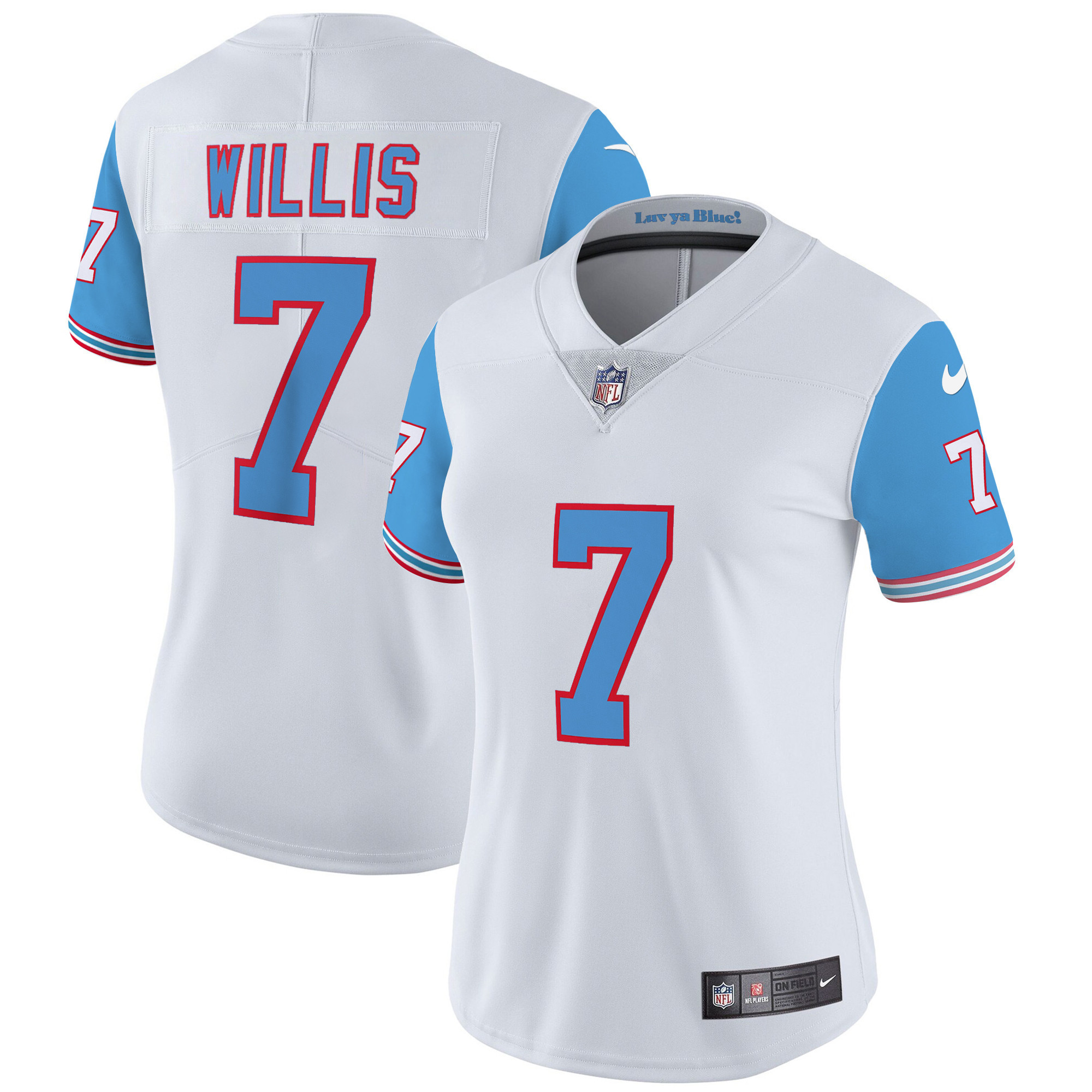 Malik Willis Women's Tennessee Titans Throwback Limited Vapor Blue Sleeves Jersey - All Stitched 