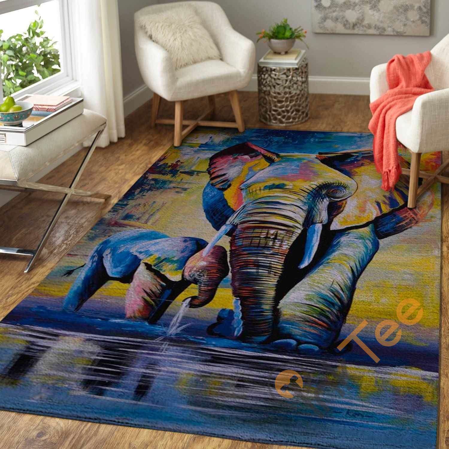 Mama Baby Elephant Area Rectangle Rug