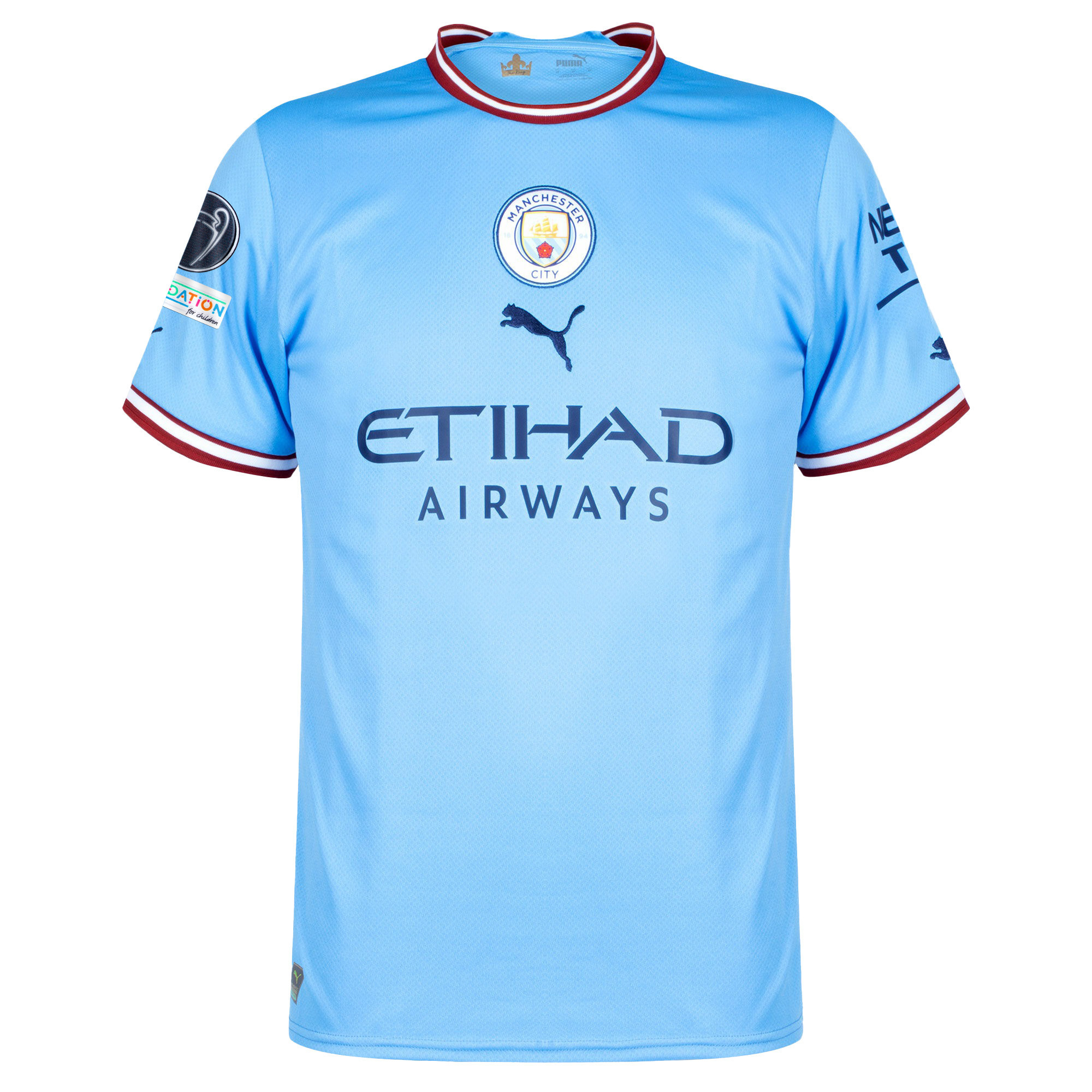 Manchester City 2022-23 UEFA Champions Team Signed Home Soccer Jersey- Blue Manchester City 2022-23 UEFA Champions Team Signed Home Soccer Jersey- Blue