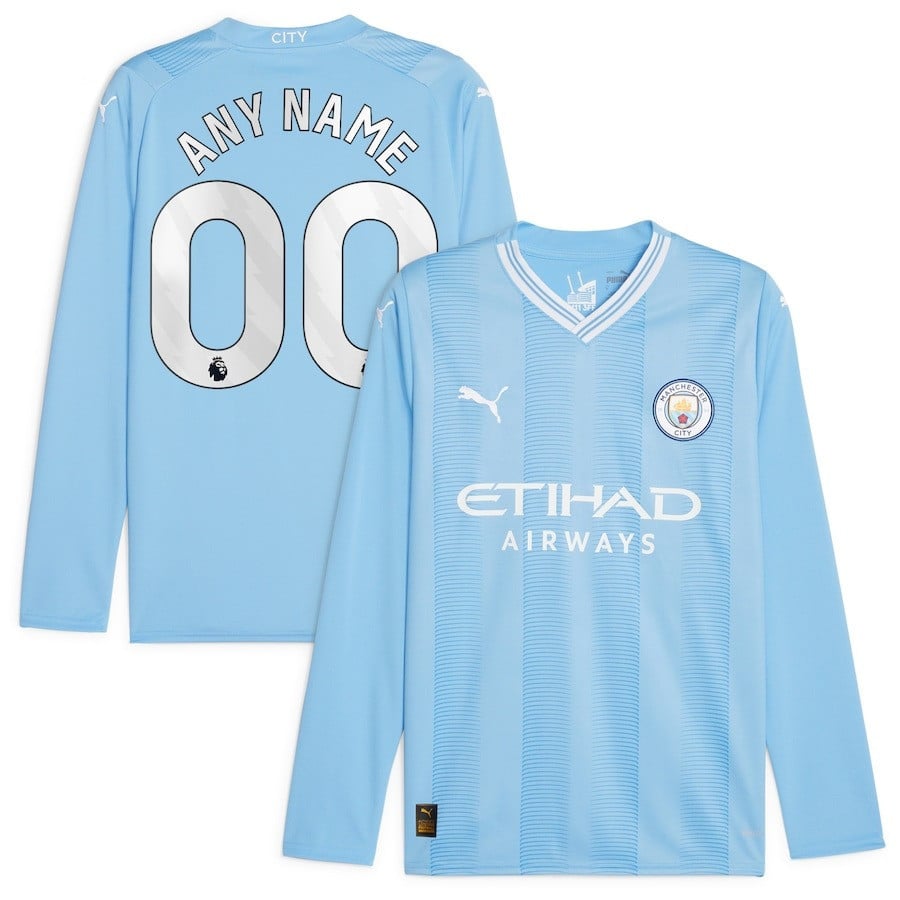 Manchester City 2023/24 Home Long Sleeve Personalized Jersey – Sky Blue