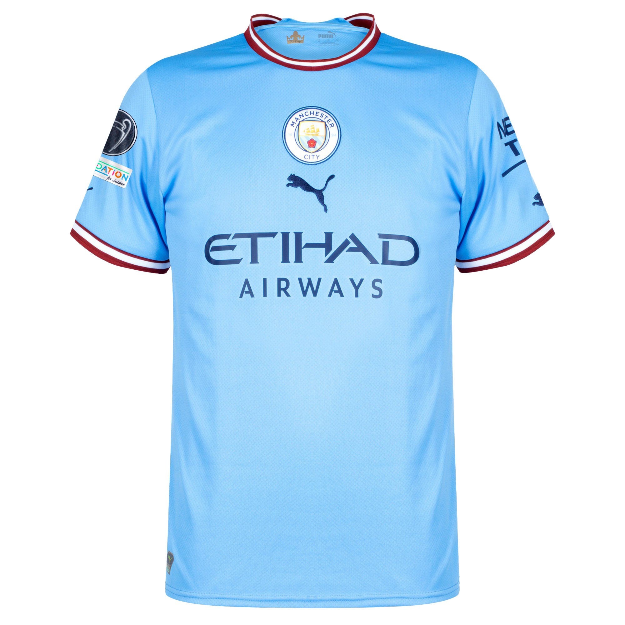 Manchester City Football Team 2022-23 Raising The Trophy Home Jersey- Blue