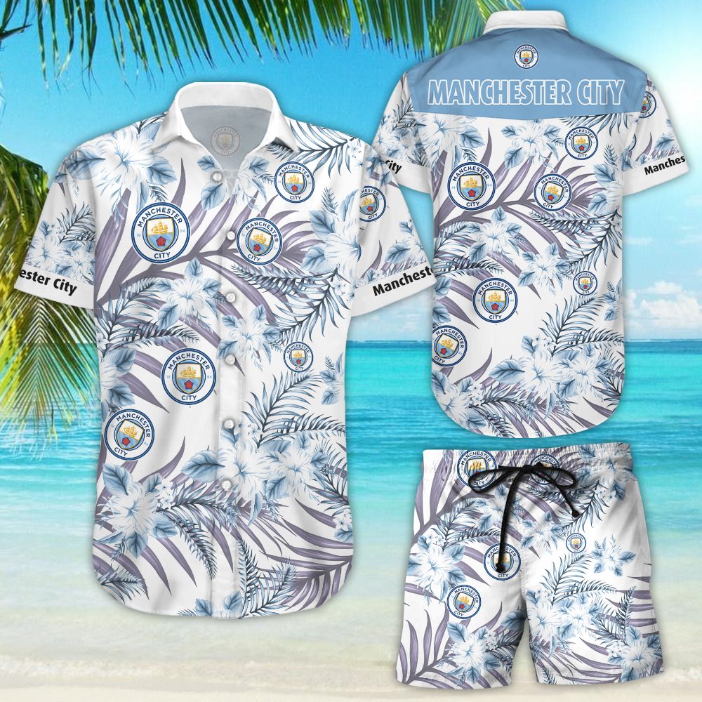 Manchester City Hawaiian Shirt White Men Women Beach Wear Hawaii Shirt