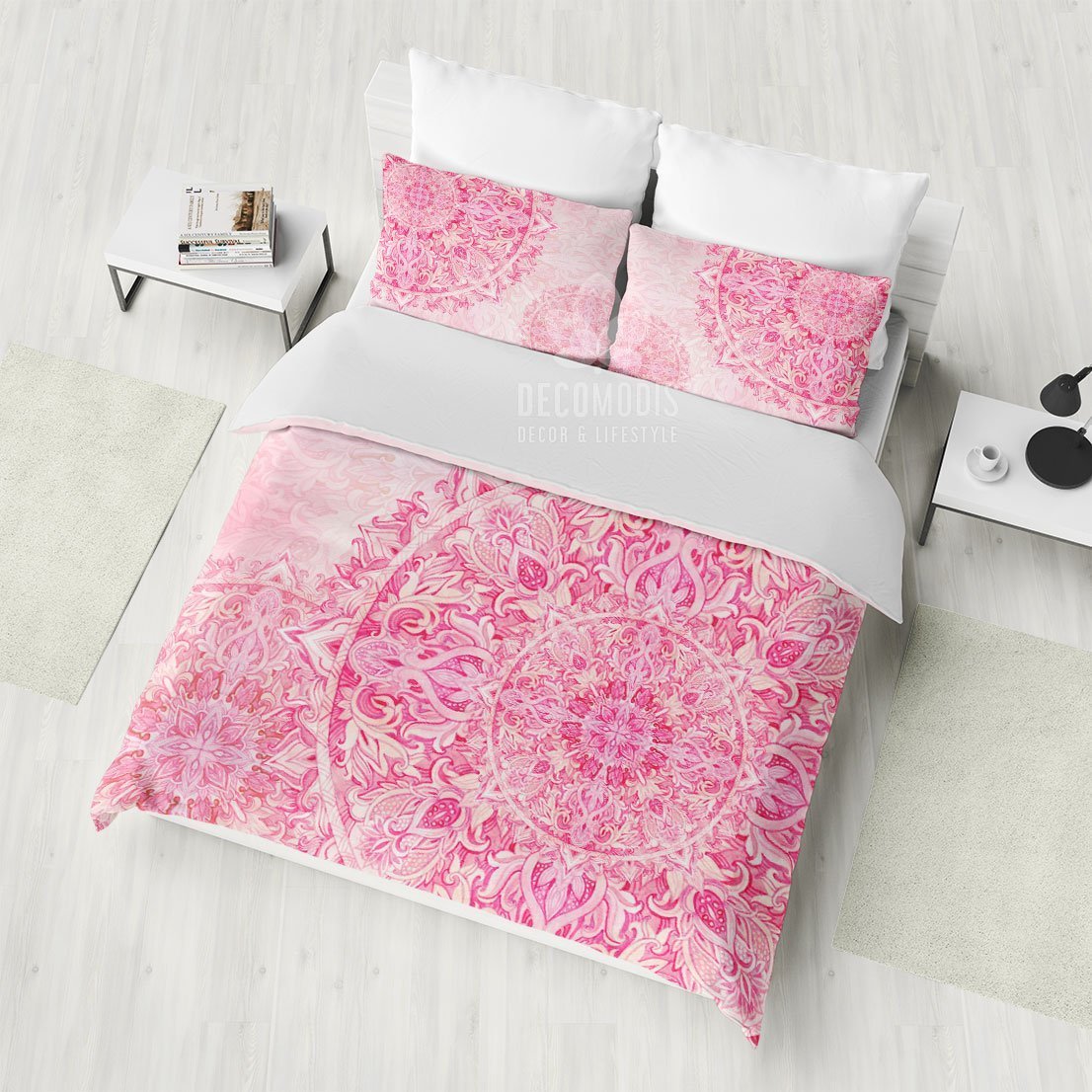 Mandala , White & Red Bohemian , Gentle Mandala Duvet Cover Bedding Set