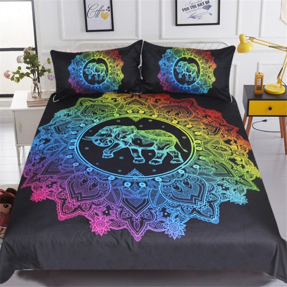 Mandala Elephant Rainbow Colored Art Hop 3D Customized Duvet Cover Bedding Set