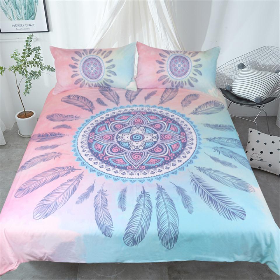 Mandala Pink And Blue 3D Customized Duvet Cover Bedding Set