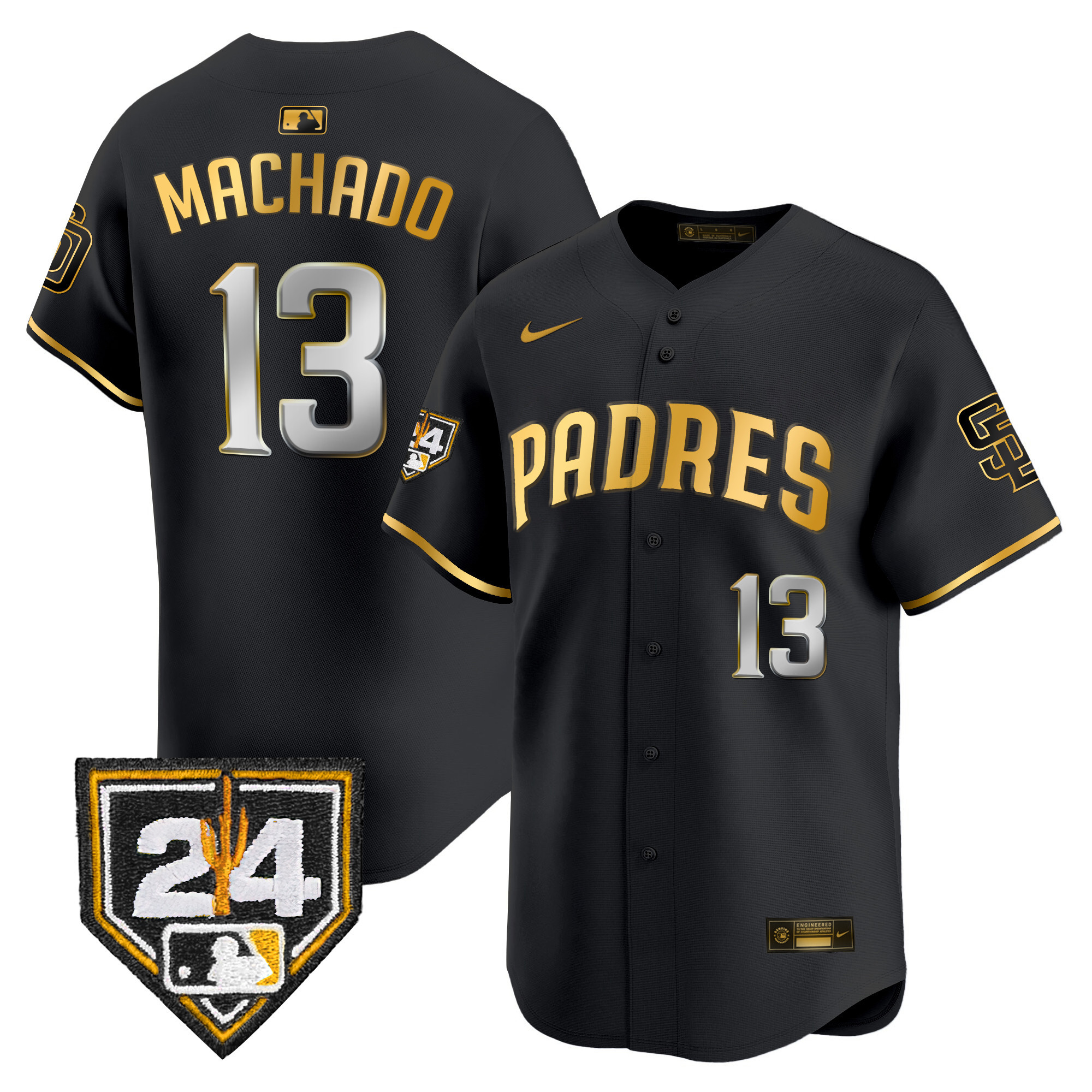 Manny Machado Men's San Diego Padres 2024 Spring Training Patch Vapor Premier Limited Black Gold Jersey - All Stitched